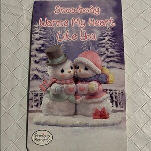 Vintage Precious Moments Purple & Pink Snowman Couple Post card